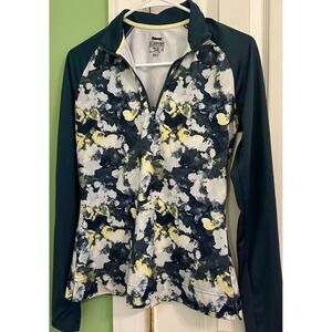 Slazenger Golf Pullover Jacket XS Blue Green‎ Yellow Abstract Print Long Sleeve
